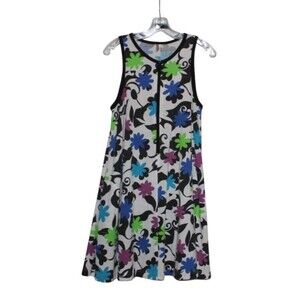 Unbranded Dress White Floral BlackTrim Front Zip Knee Length No tags See Measure